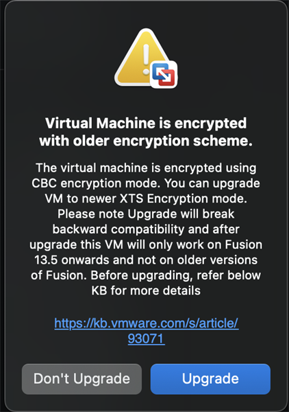 prompt to upgrade encryption